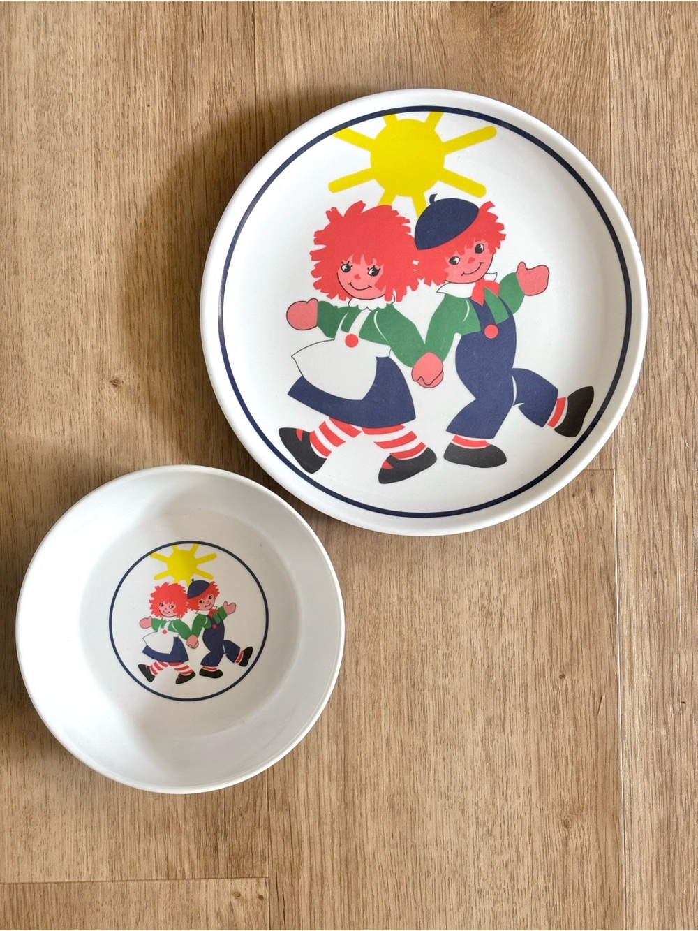 Vintage Kids Plate & Bowl Set Raggedy Ann and Andy